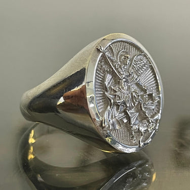 Archangel Saint Michael Oval Ring in 950 Silver